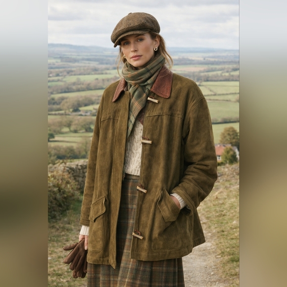 Holt Renfrew Jackets & Blazers - Vintage Holt Renfrew Olive Toggle Coat Size S Leather Collar Country Jacket